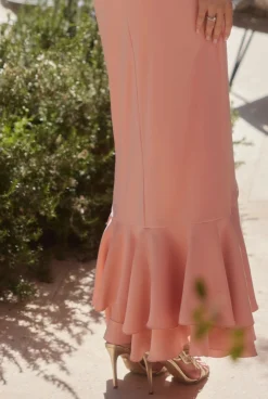 Store Airine - Corset Dress In Peach Shade With Asymmetrical Neckline And Frills Women Prom