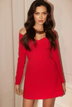 Best Blubell - Red Dress With Open Shoulders And Zipper Women Wedding