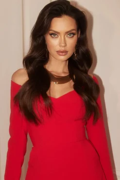 Best Blubell - Red Dress With Open Shoulders And Zipper Women Wedding