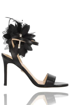Flash Sale Brinley - Classic Black Stilettos With Matching Flower With Feathers Women Shoes