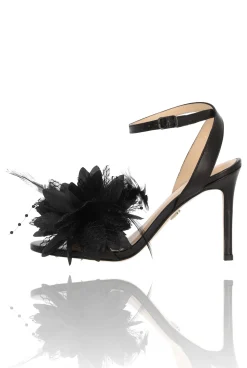 Flash Sale Brinley - Classic Black Stilettos With Matching Flower With Feathers Women Shoes