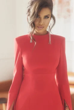 Outlet Cora - Unusual Red Mini Dress With Delicate Opening. Women Wedding