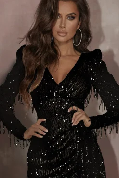 Best Cynthia Black - Feminine Black Mini With Glitter Effect Women Wedding