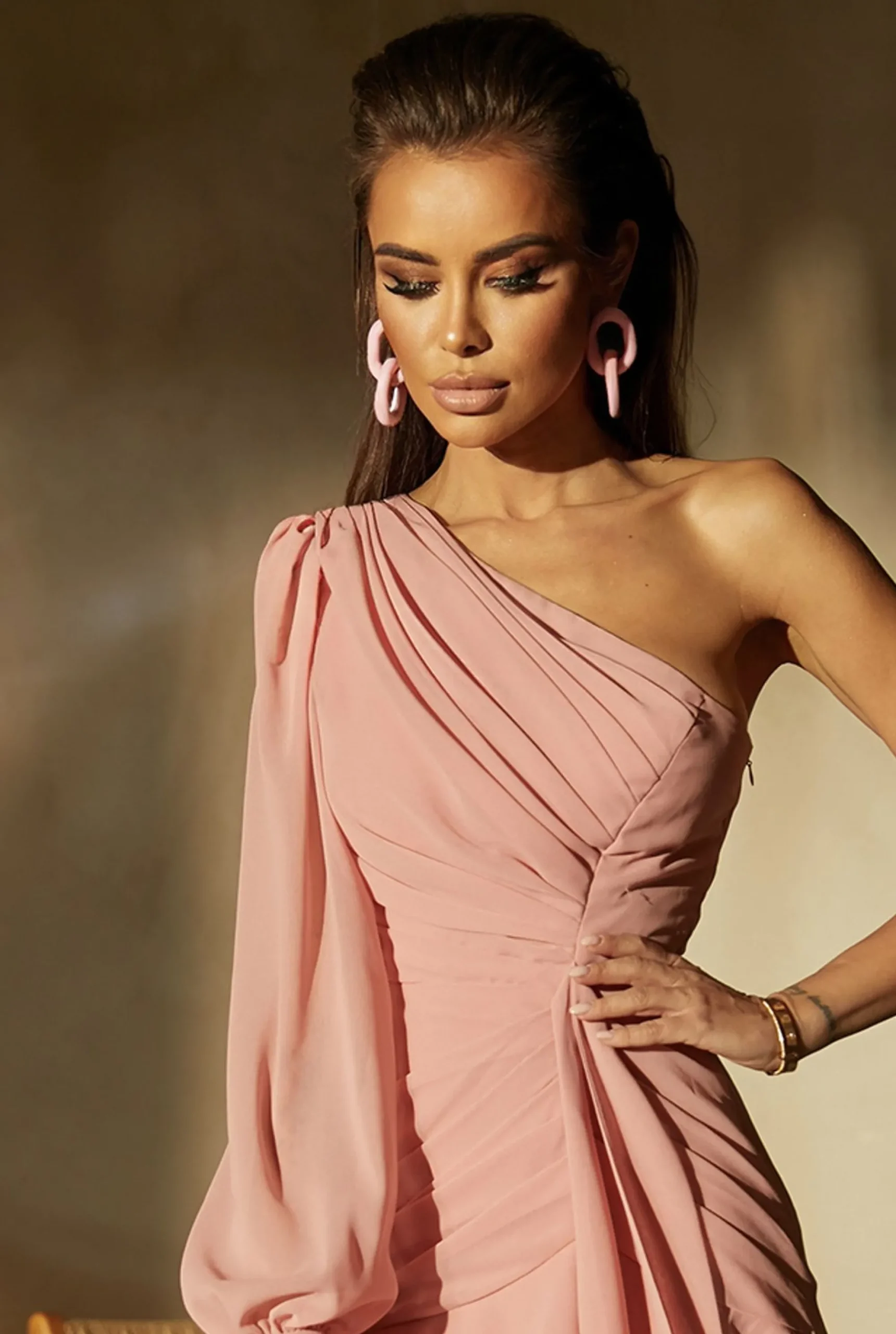 Best Damla - Mini Dress In The Arrangement Of Pink Drapery Women Wedding