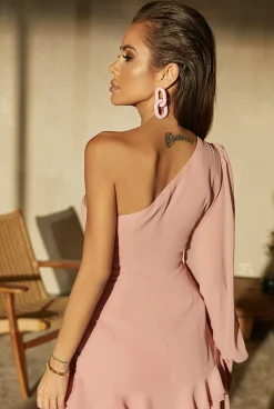 Best Damla - Mini Dress In The Arrangement Of Pink Drapery Women Wedding