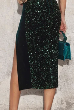 Best Esmeralda - Velvety Midi In Green With Sequins Women Wedding