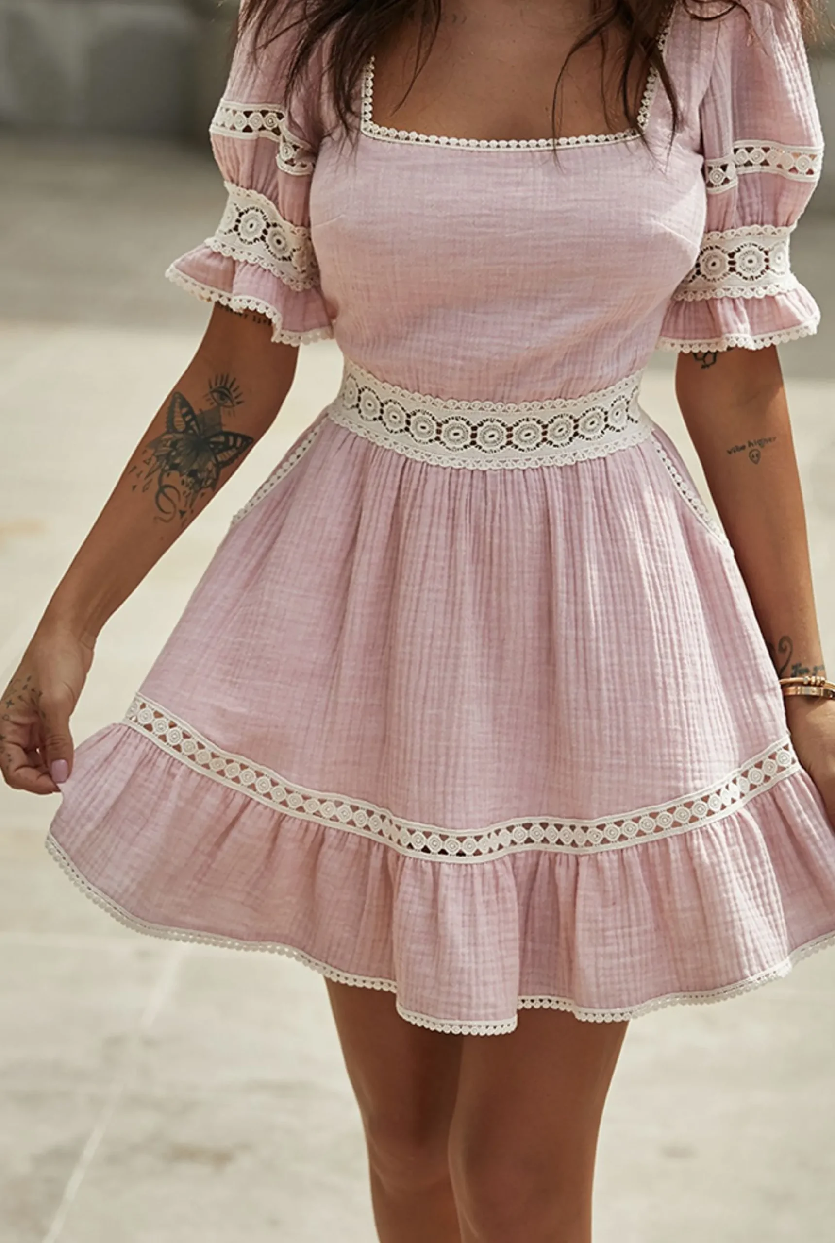 Cheap Gerda - Boho Chick Dress With Cream Lace Women Every Day
