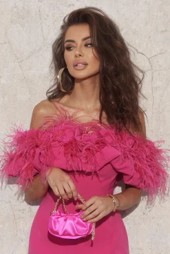 New Giovanna Pink - Fuchsia Mini With Feathers Women Wedding
