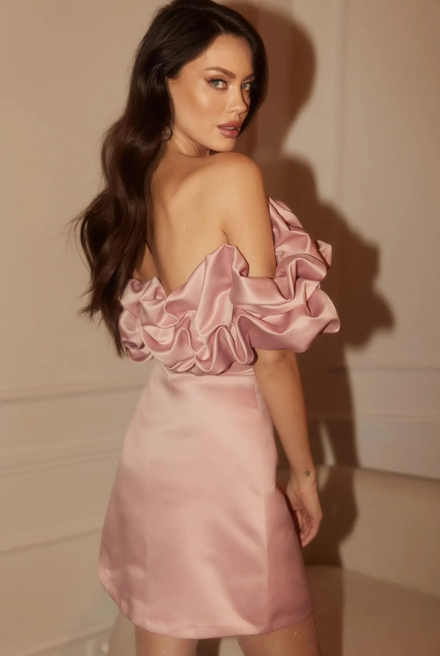 Discount Hemani - Mini Corset Dress In Delicate Pink With Crinkled Collar Women Wedding