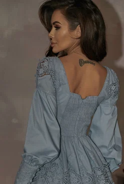 Cheap Iowa - A Blue Boho Dress With Embroidery Women Every Day