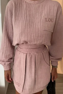 Outlet Kama - Pink Tracksuit Set With Mini Skirt And Embroideries Women Every Day