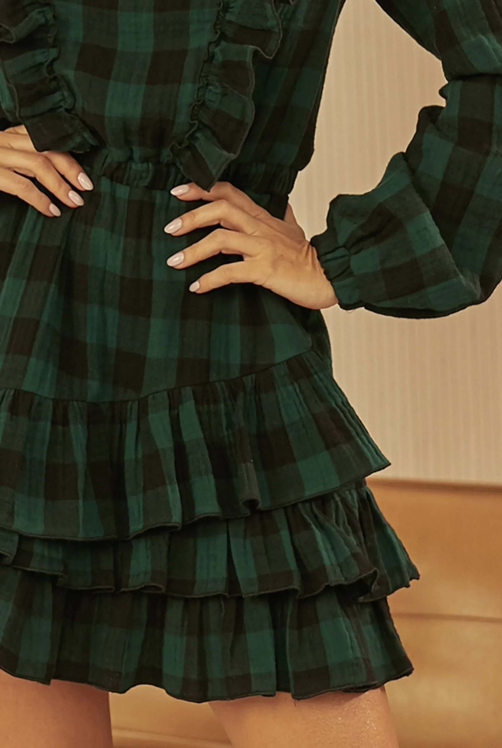 Best Manuka - Bottle Green Checkered Dress Women Every Day