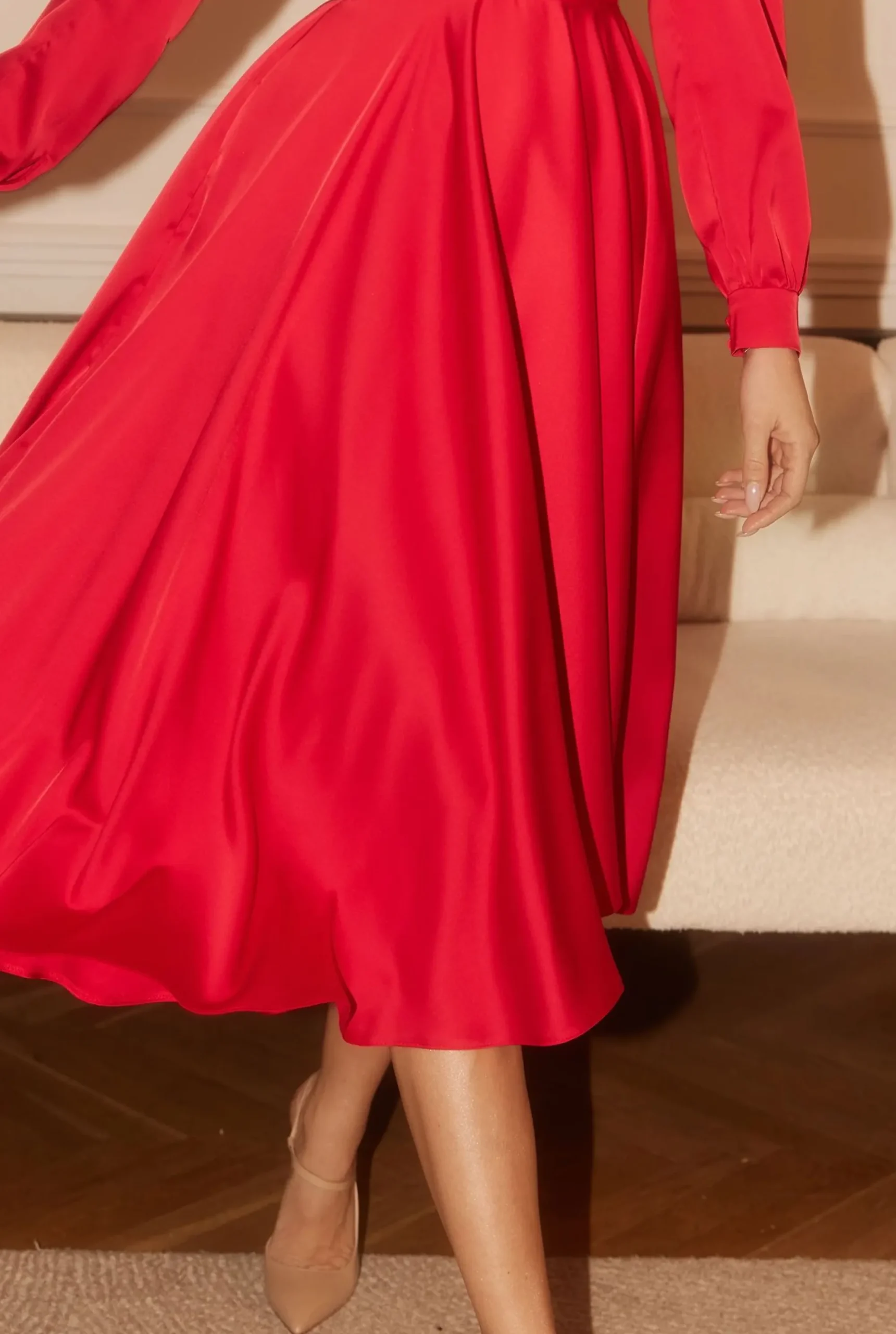 Outlet Nuria - Red Flared Midi Dress Women Wedding