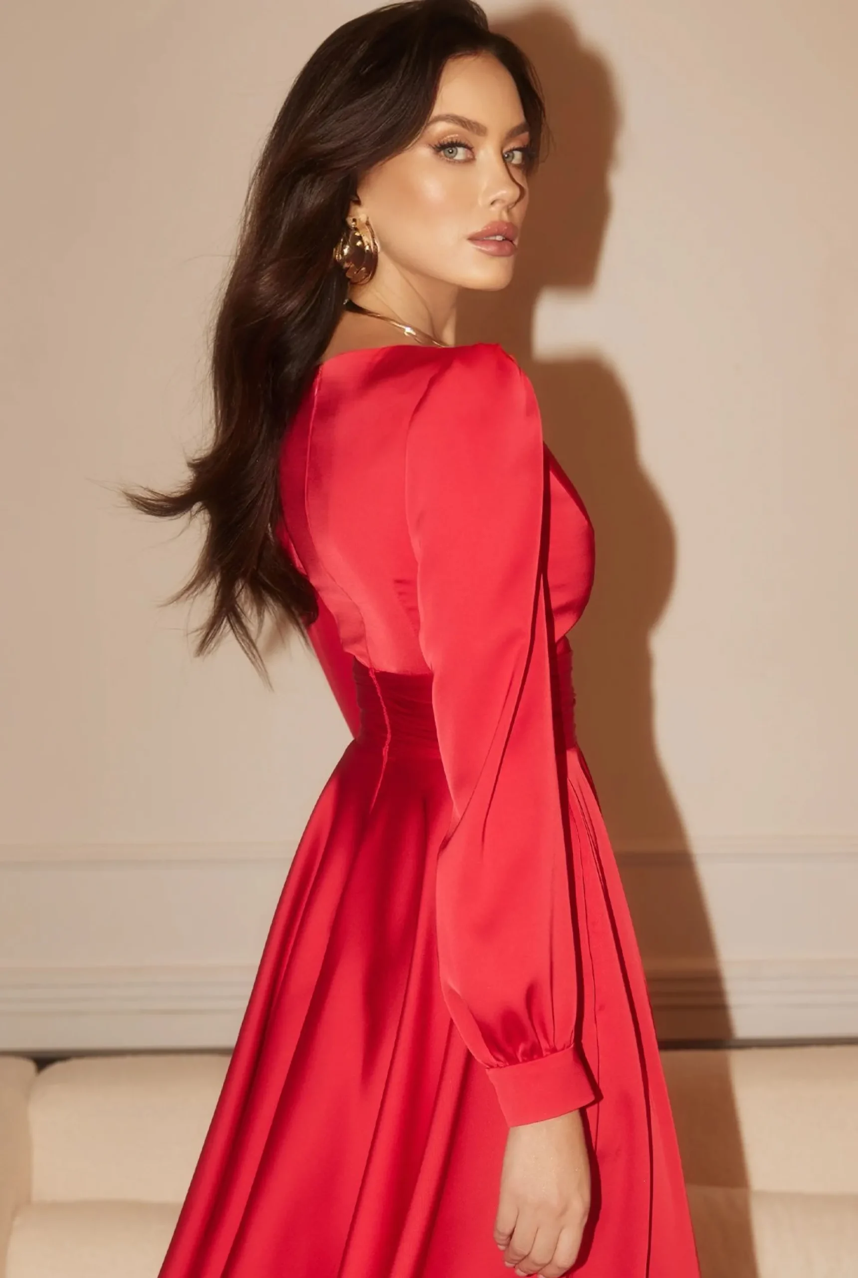 Outlet Nuria - Red Flared Midi Dress Women Wedding