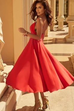 Best Ophelia Red - Feminine Midi Dress In A Shade Of Red Women Wedding