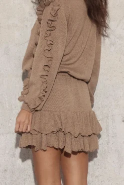 Sale Pixie Beige - Beige Knitted Set With Frills Women Sets