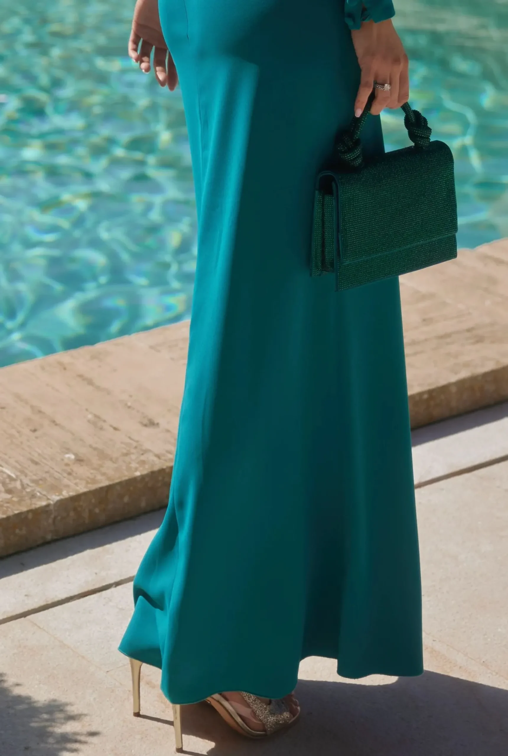 Flash Sale Polet - Green Maxi Dress With Frills Women Wedding