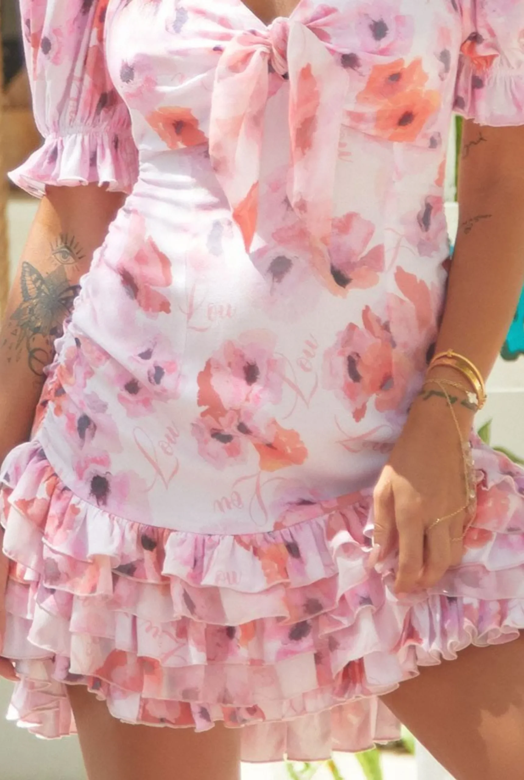 Shop Rossa - Pink Dress With Frills And Short Sleeves Women Every Day