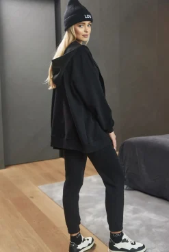 New Saura Black Unzipped - Comfortable Sweatshirt In Black With Zipper Women Tracksuits
