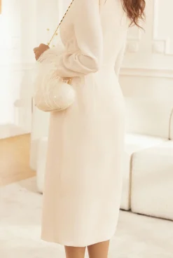 Sale Soledad - Cream Classic Dress With Feathers Women Christmas