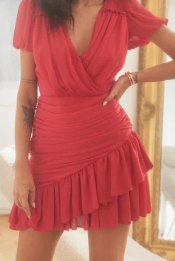 Best Susanita Red - Mini Dress With Ruffles And Buffets Women Wedding