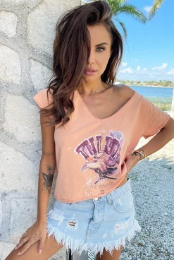 Outlet Tulum - T-Shirt In An Orange Shade With A Washed-Out Effect Women T-Shirts